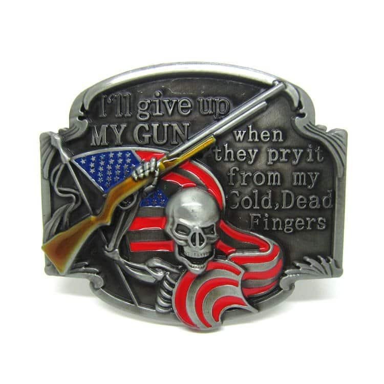 Skull with Gun American Flag Belt Buckle