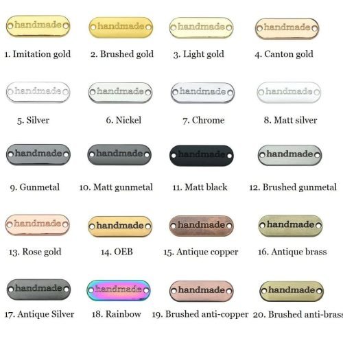 Metal logo labels showing 20 different plating colors and finishes
